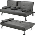 Gray Faux Leather Sofa Bed Futon with Armrest O963