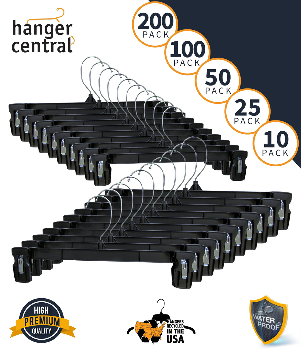 Black Heavy Duty Plastic Pants & Skirt Hangers with Clips, 50 Pack Y41232
