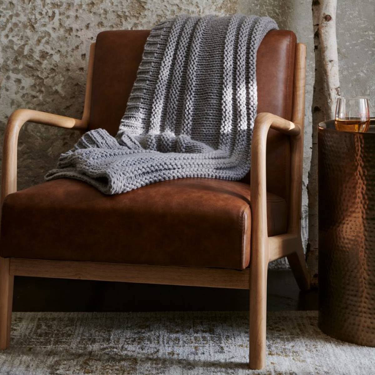Caramel Faux Leather Wood Armchair C497