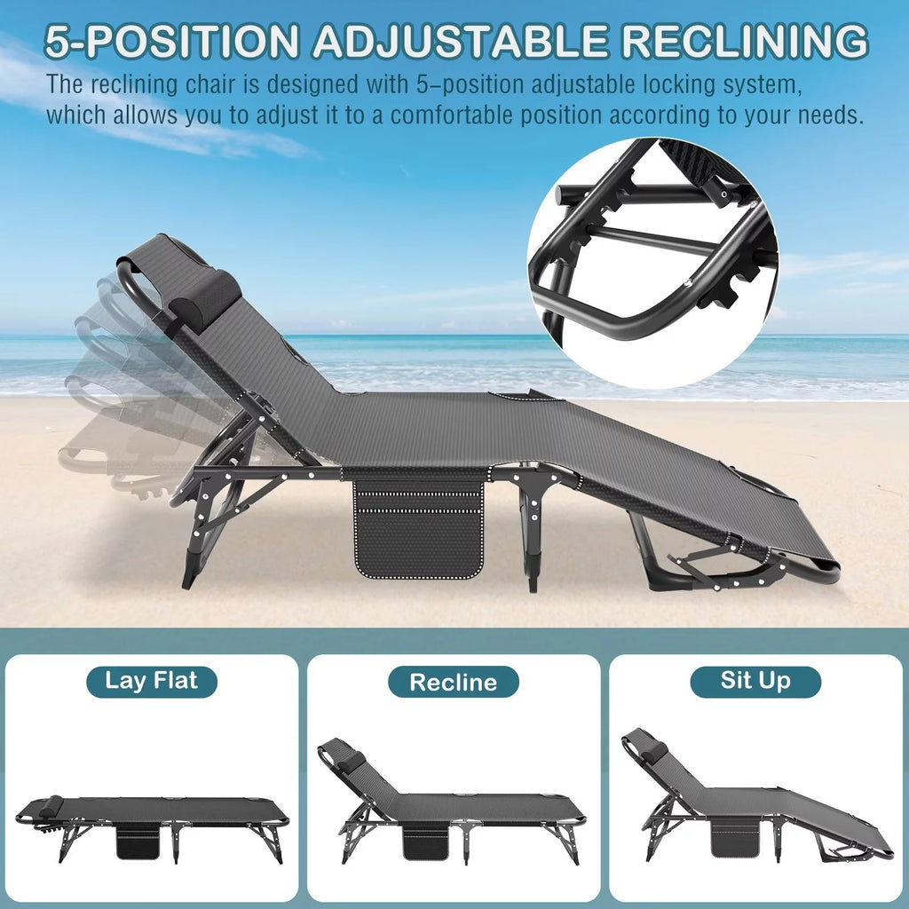 Set of 2 Folding Chaise Lounge Chairs 5-Position G81499