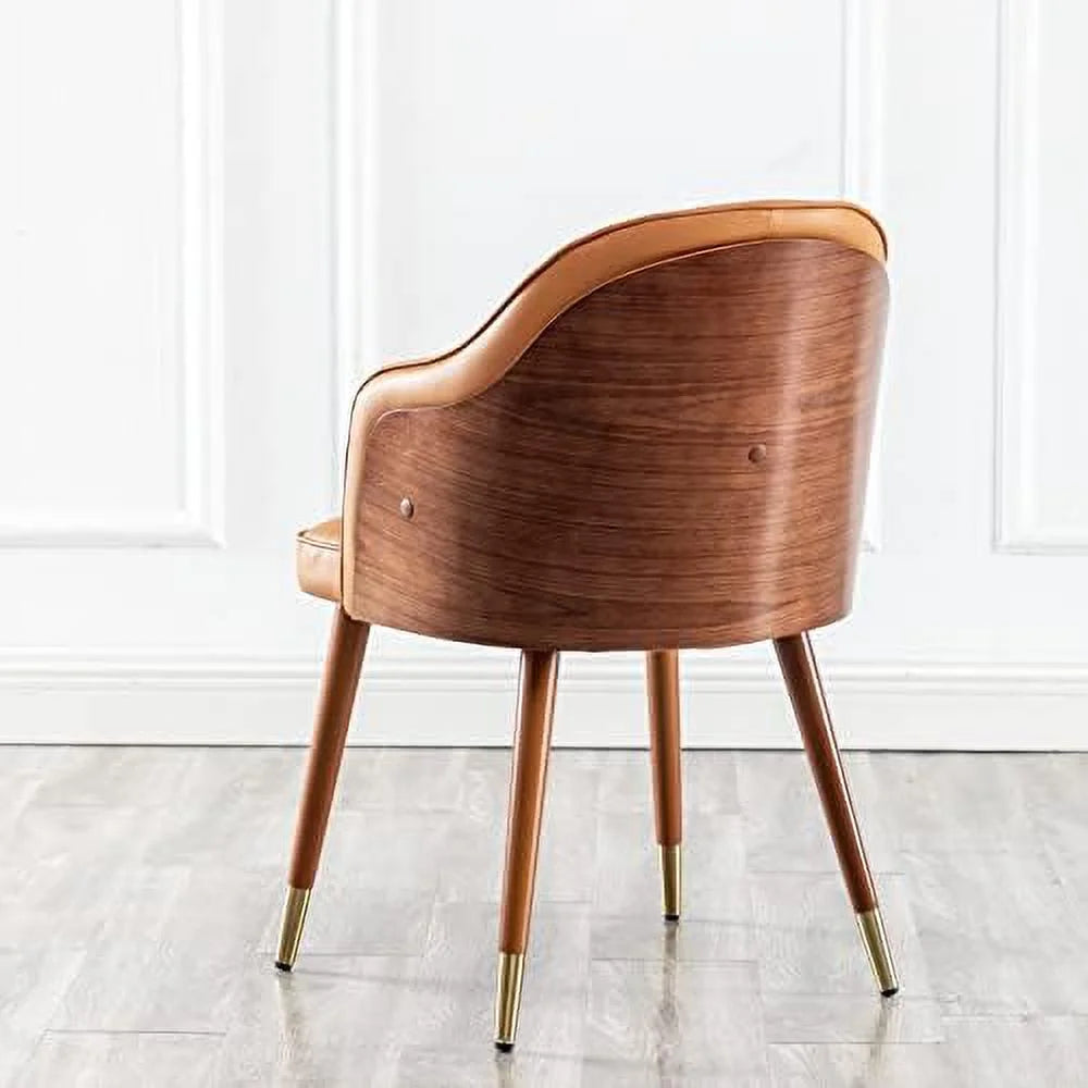 Orange Faux Leather Upholstered Dining Chairs with Walnut Wood Frame J818912