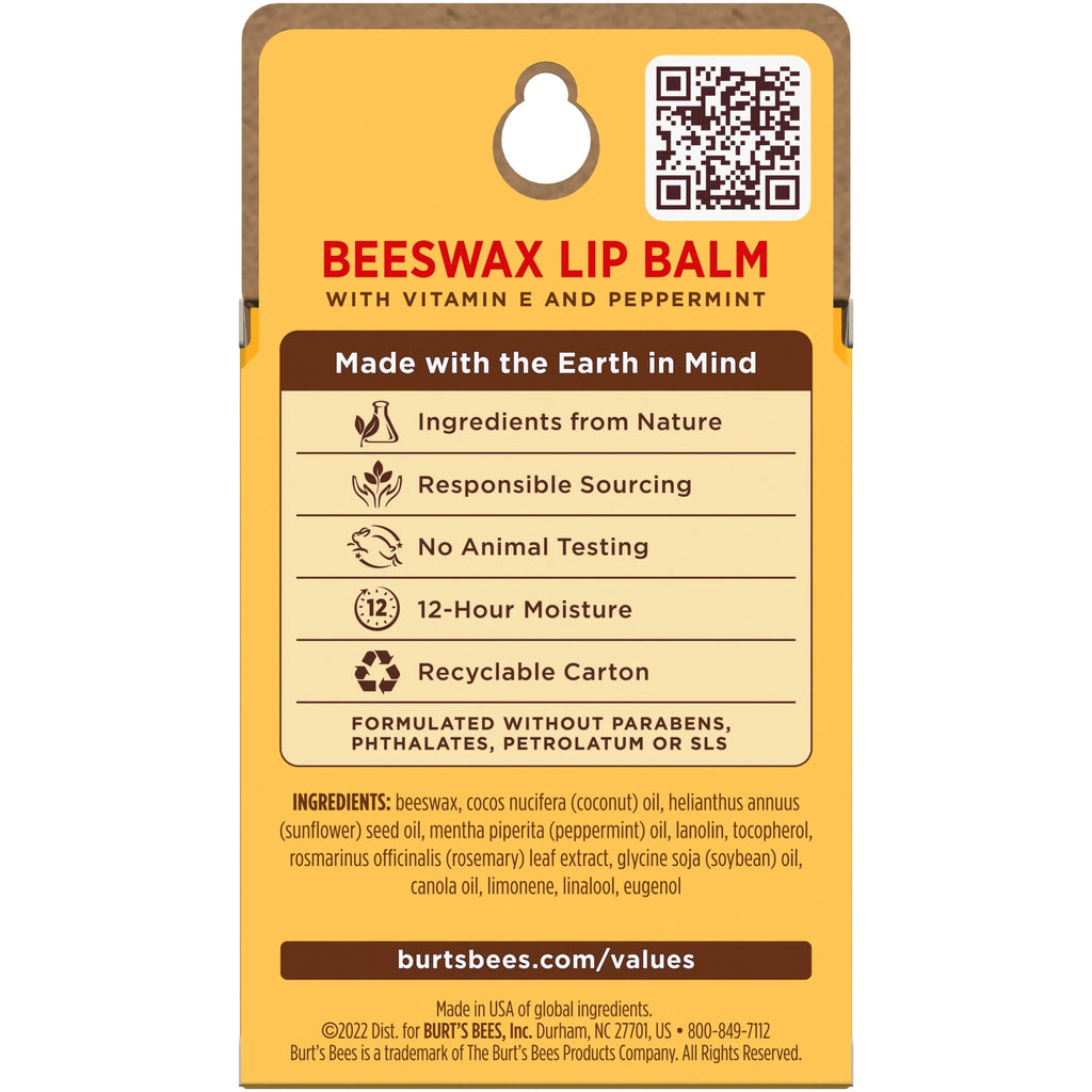 Moisturizing Lip Balm with Beeswax, Vitamin E & Peppermint Oil, 3 Count B543647