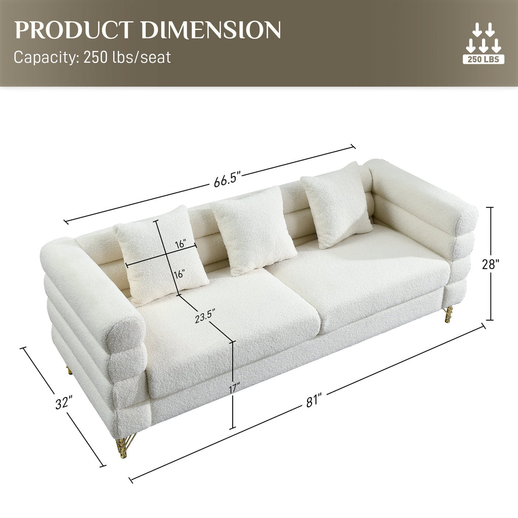 Teddy Fabric Bouclé 3-Seater Sofa with Golden Metal Legs X5073
