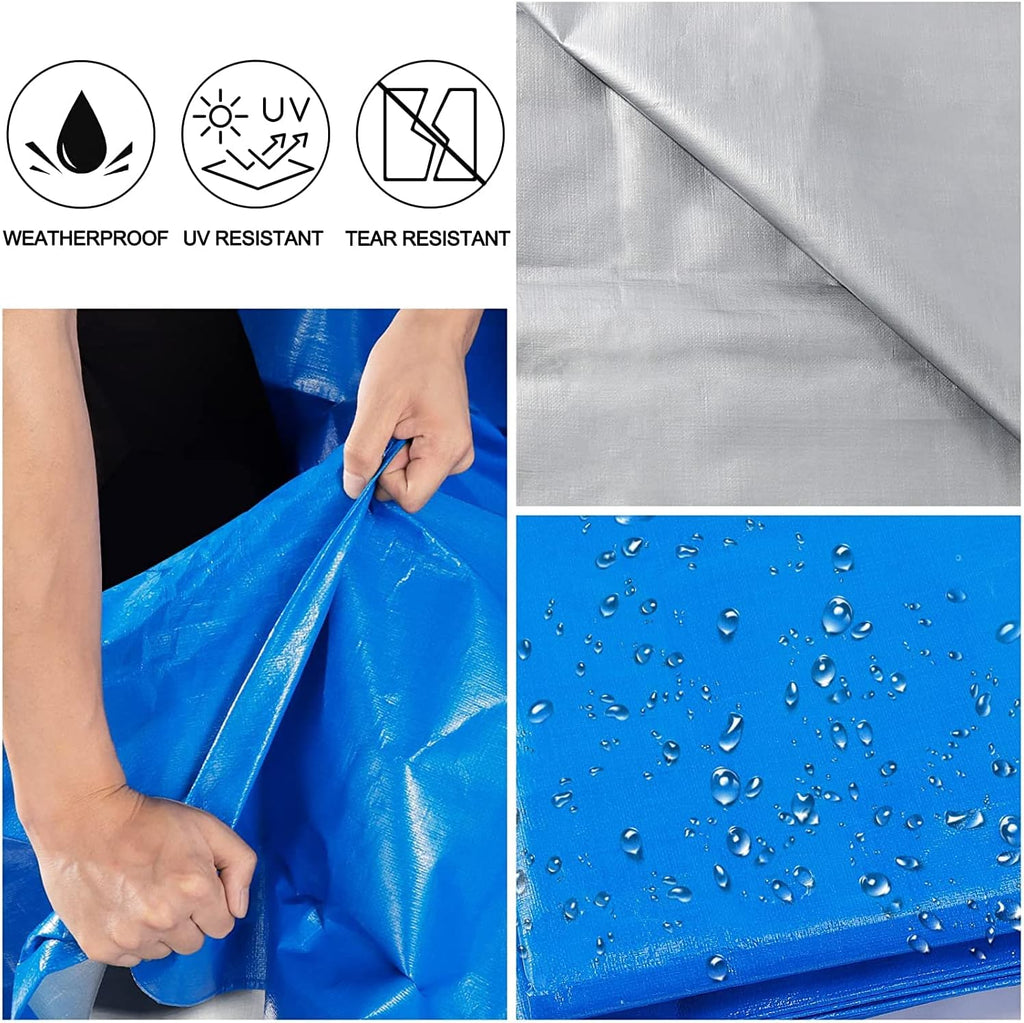 Blue Heavy Duty Waterproof 16 Mil Thick Tarpaulin with Metal Grommets 20x30 E81477