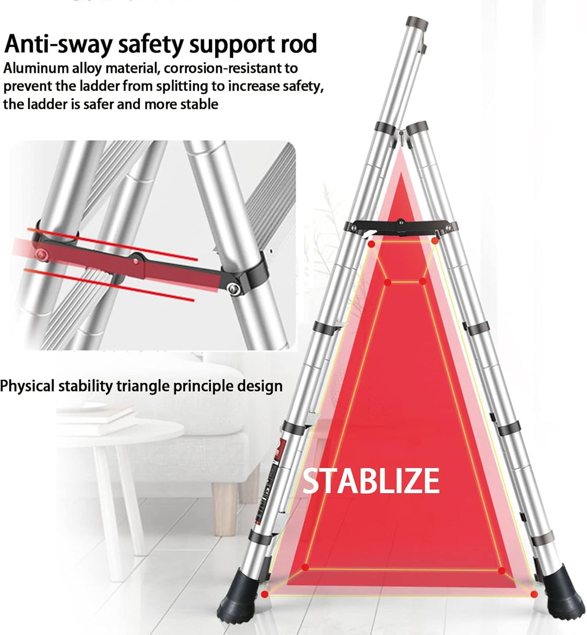 4 + 5 Step Telescoping Ladder, Aluminum Alloy Folding Extendable Ladder with Non-Slip Rubber Feet, 330lbs Load Capacity V578