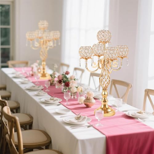 5-Arm Crystal Candelabra Candle Holder Stand with Crystal Bowl R17474