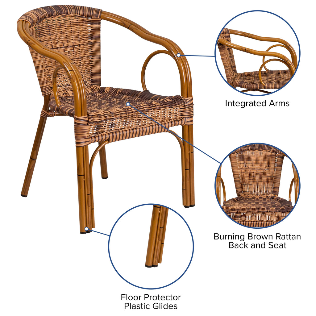 Brown Rattan Patio Chair with Dark Red Frame F631