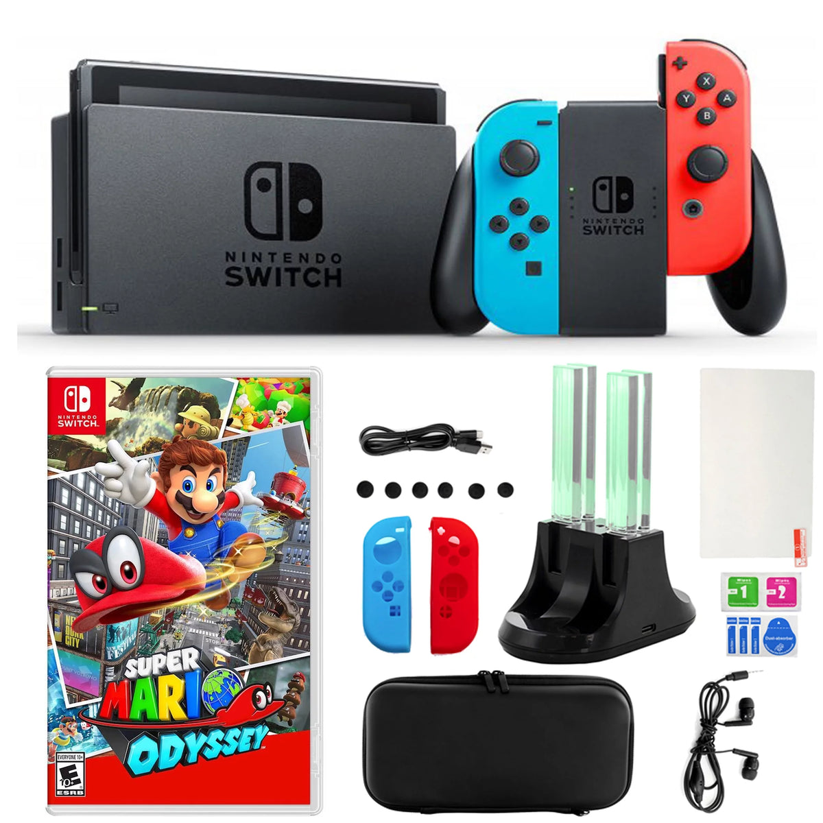 Neon Switch with Mario Party and 14 in 1 Accessories Kit J27071