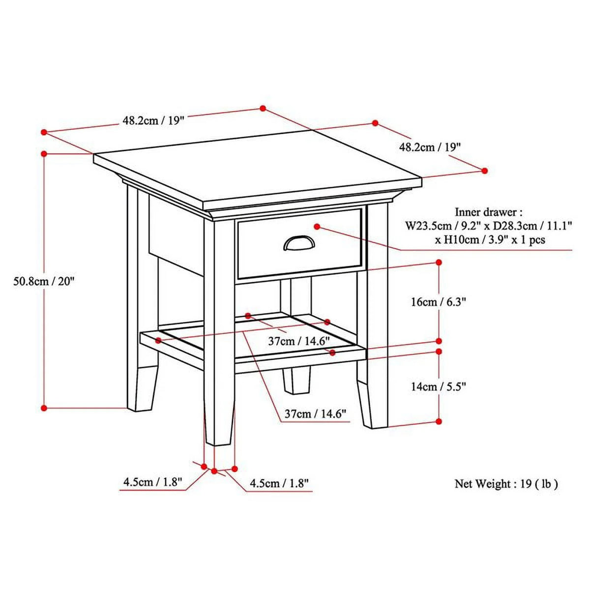 2-Piece Wood Square End Side Table Set W539