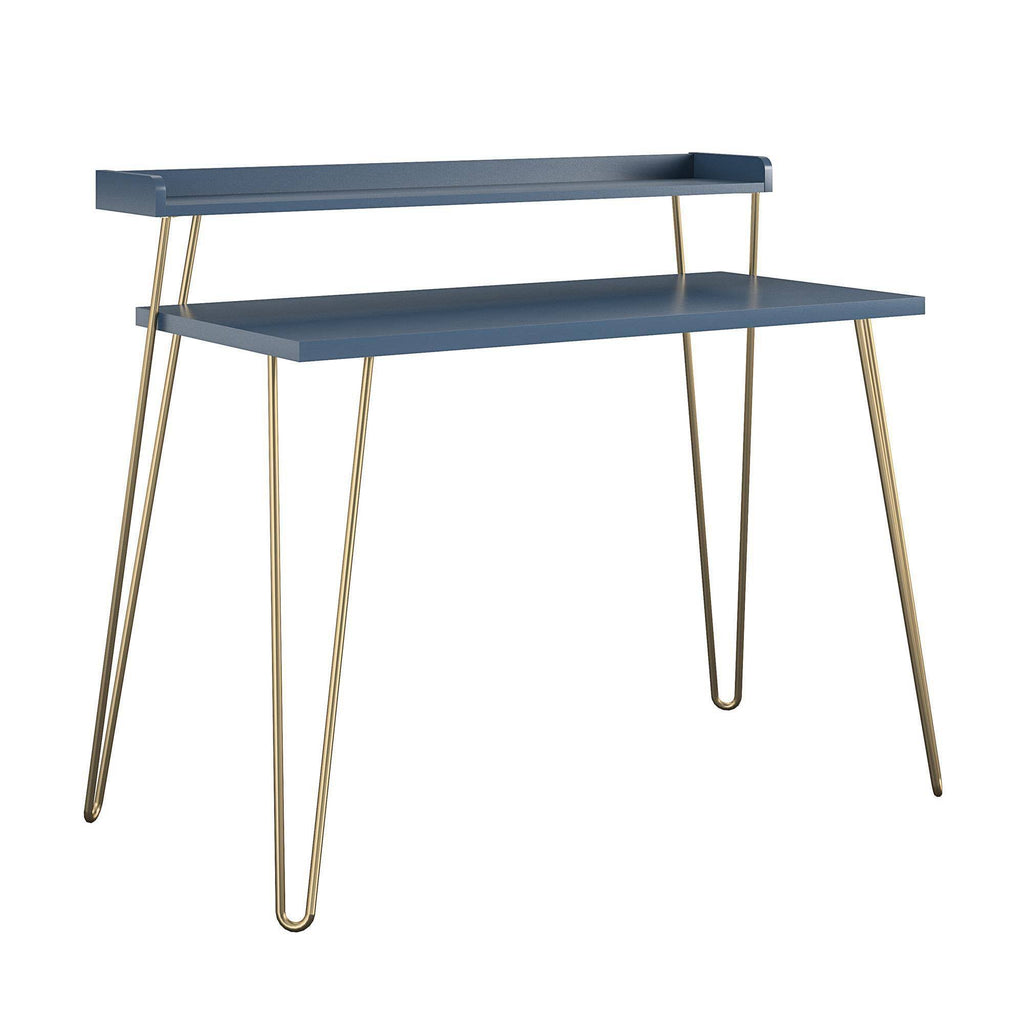 Navy Retro Desk with Riser and Gold Legs H501537