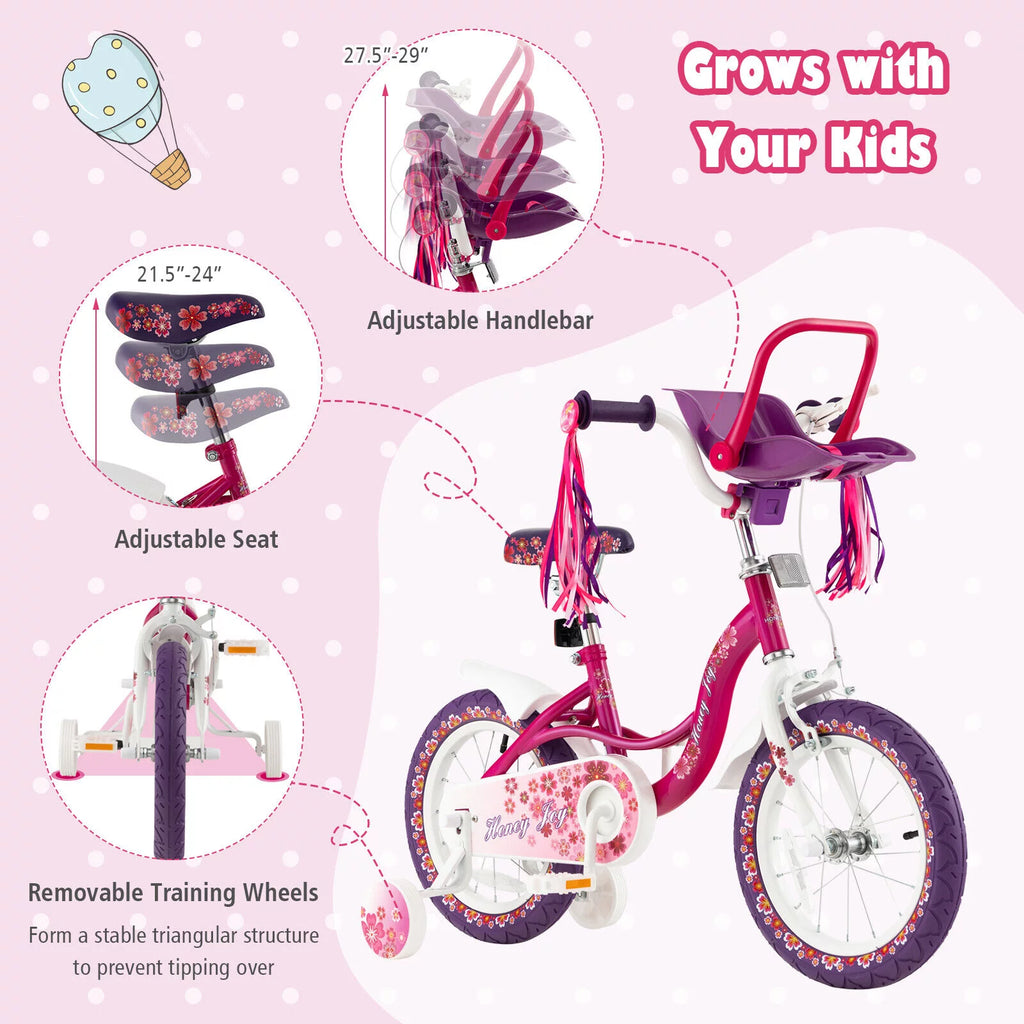 Pink & Purple 16 Kids Bike with Training Wheels R94142