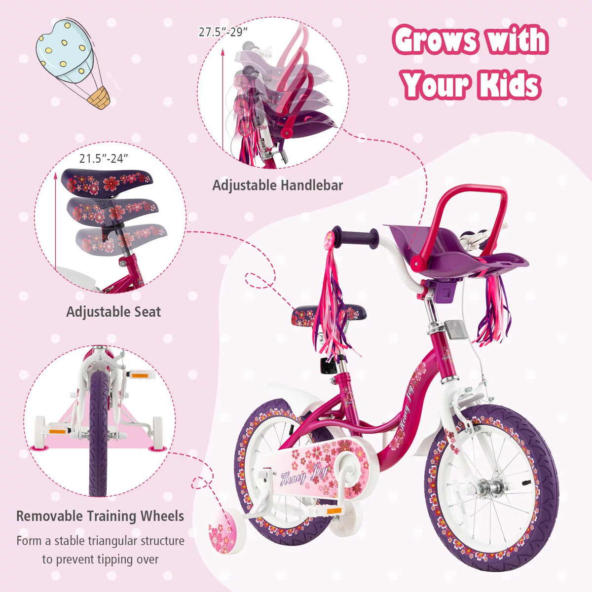Pink & Purple 16 Kids Bike with Training Wheels R94142