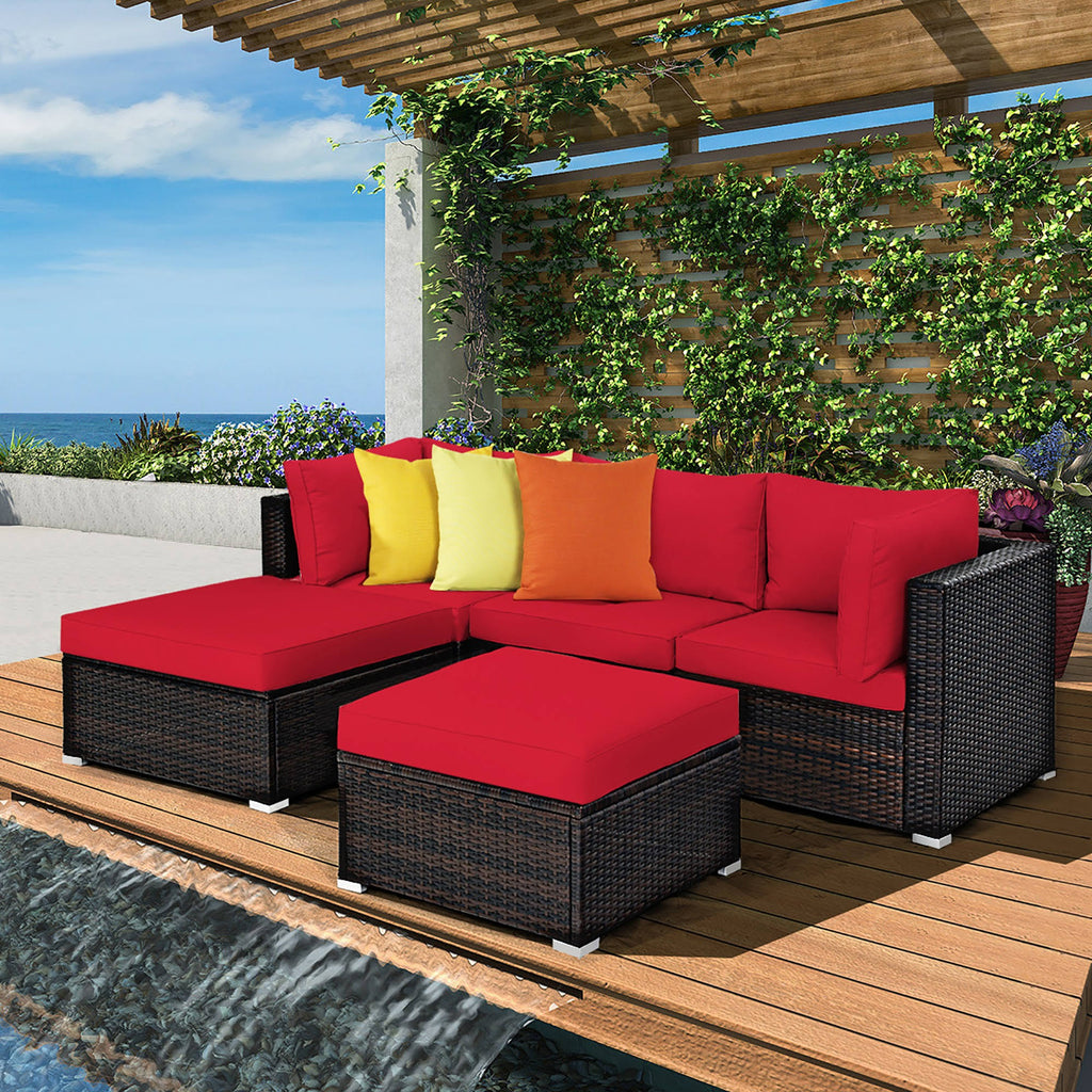 Red 5 Piece Patio Rattan Furniture Set O243885
