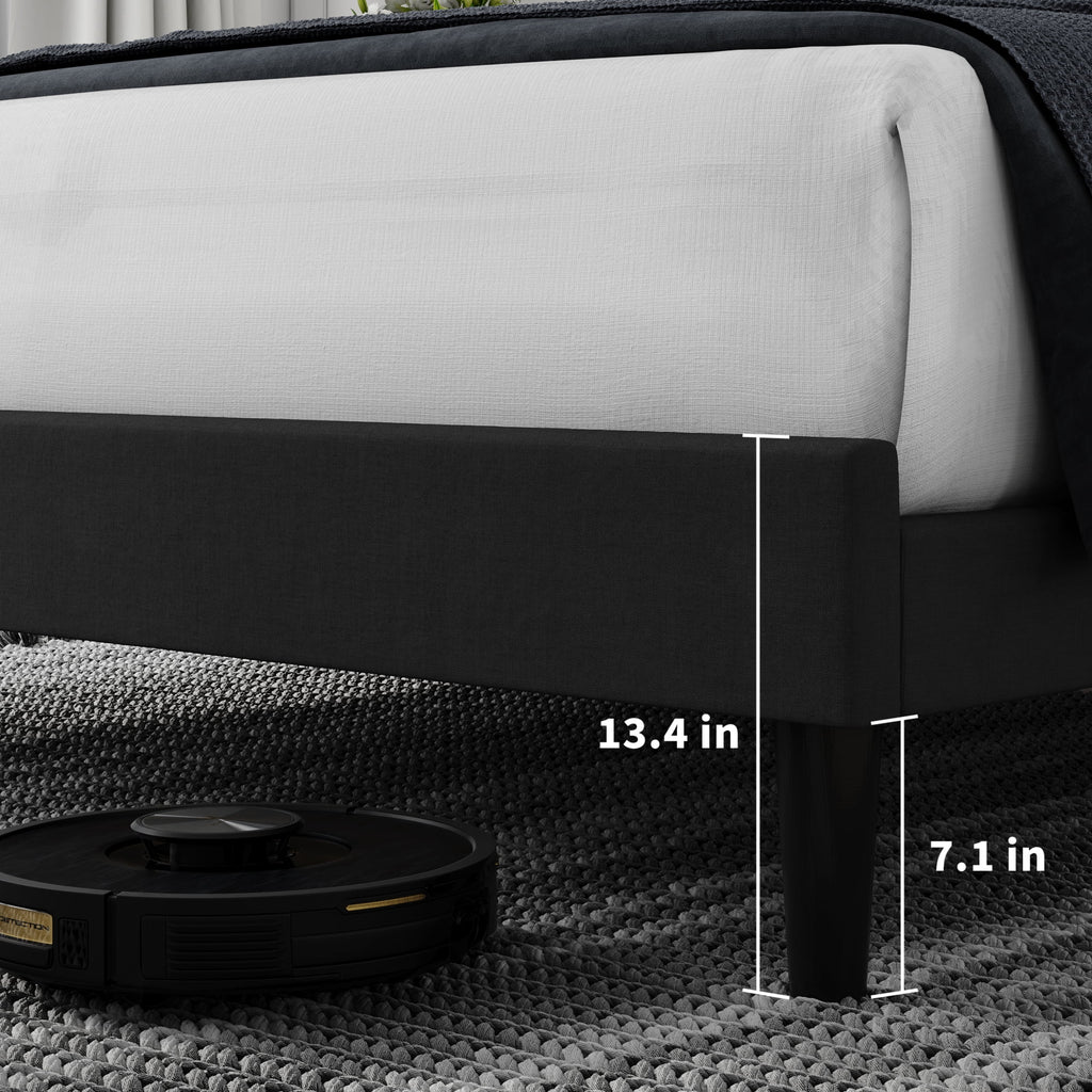Queen Size Black Linen Upholstered Platform Bed with Adjustable Headboard C114478