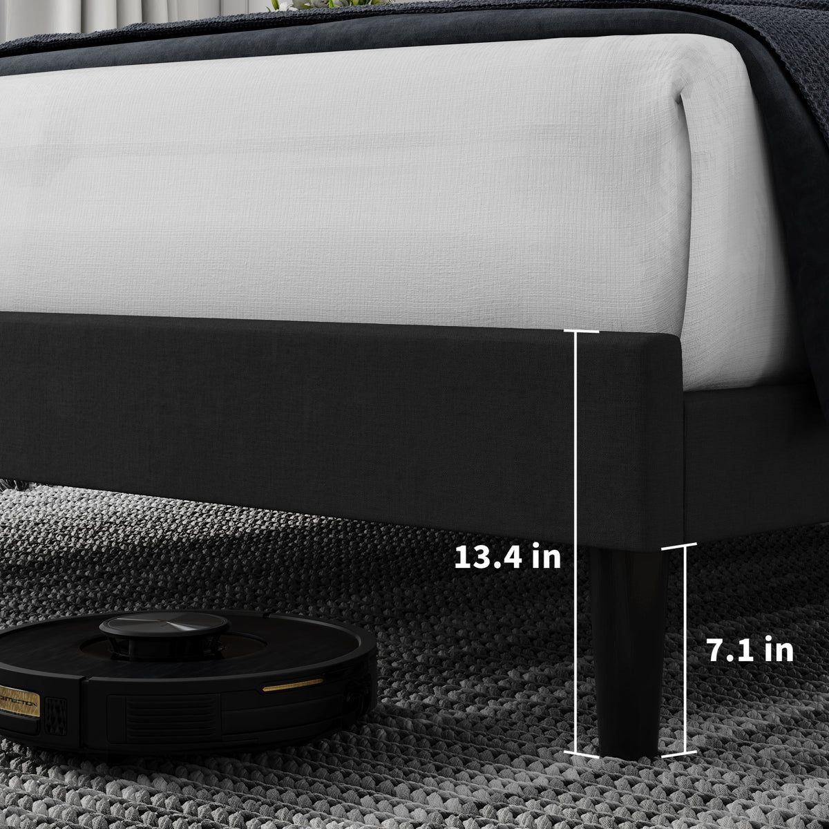 Queen Size Black Linen Upholstered Platform Bed with Adjustable Headboard C114478