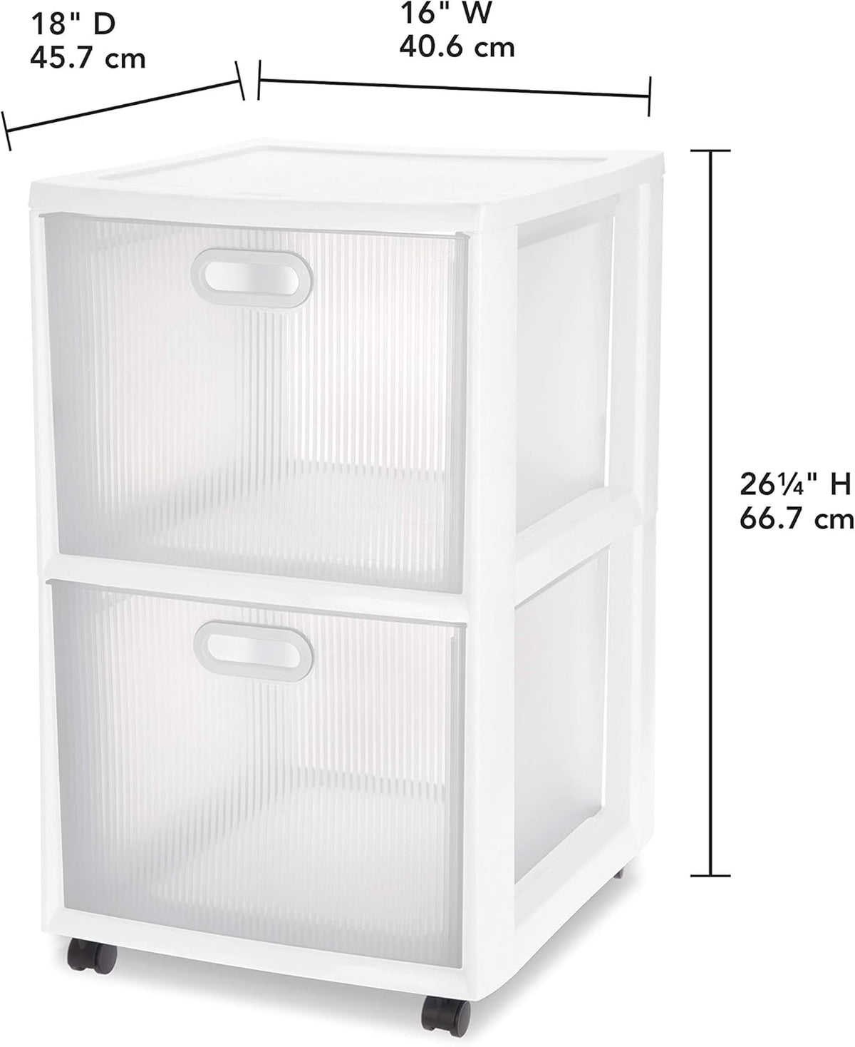 White 2 Drawer Cart with Clear Drawers and Black Casters, 2-Pack C897992