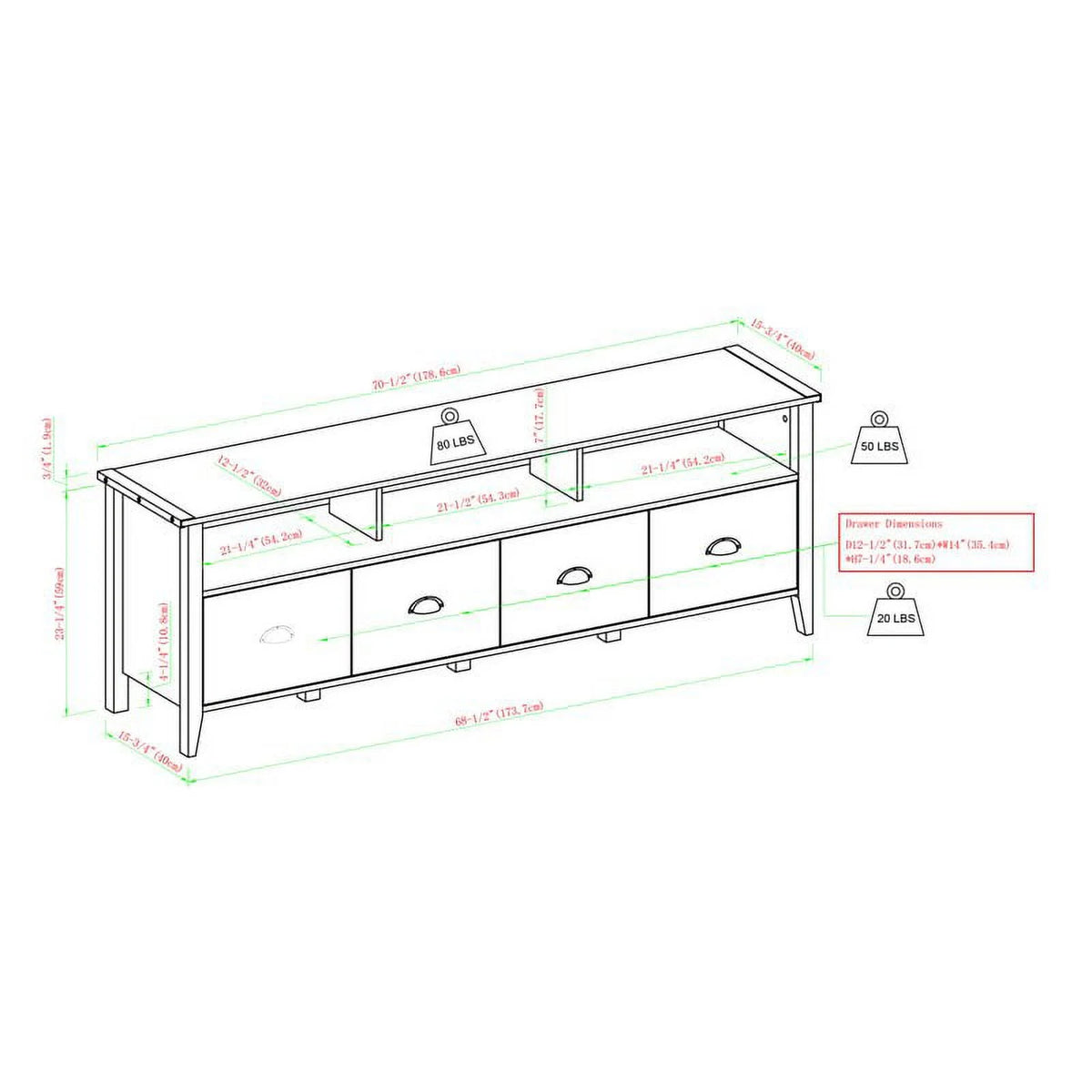 70" 4-Drawer TV Stand F628