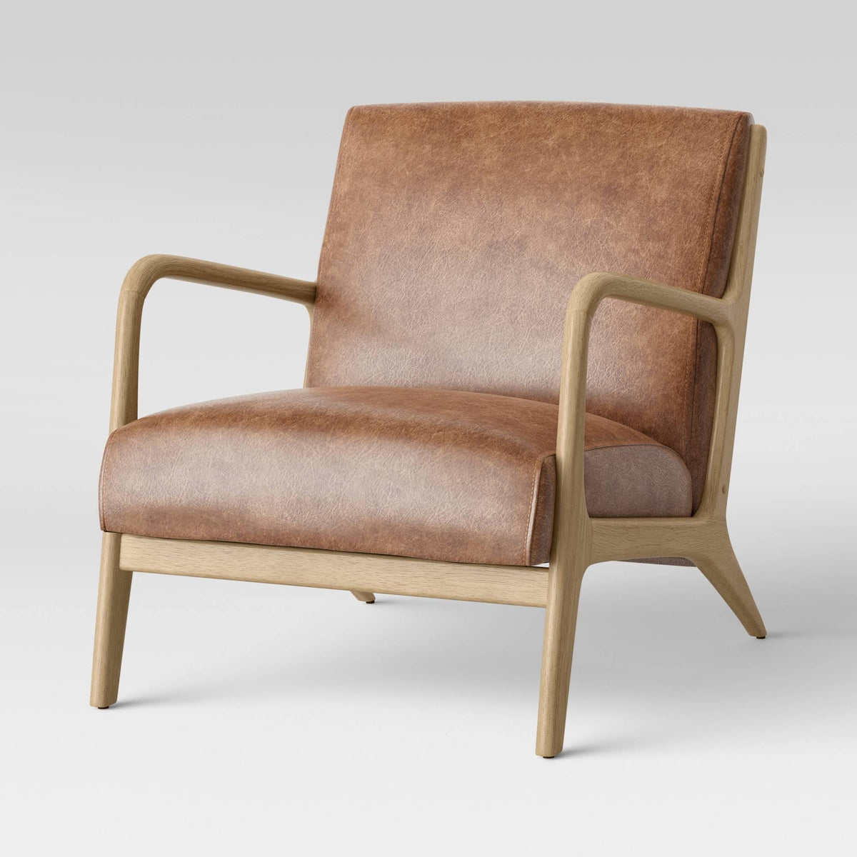 Caramel Faux Leather Wood Armchair C497