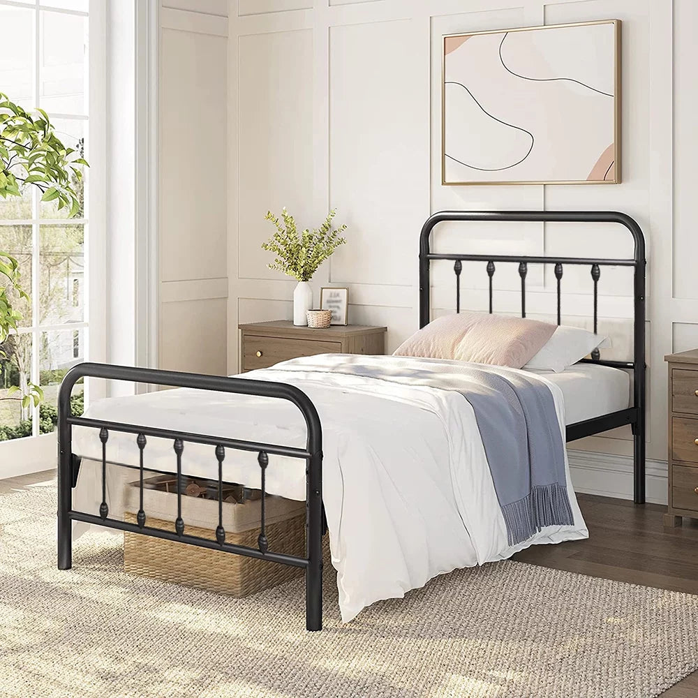 Twin Size Black Platform Bed Frame with Headboard K279838