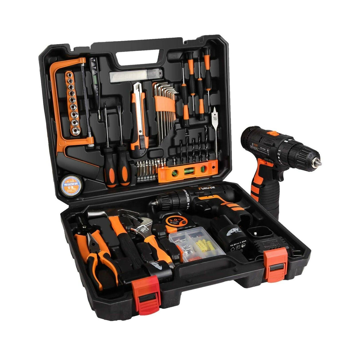 16.8V Cordless Drill with 91 Piece Tool Set and Plastic Toolbox E55480