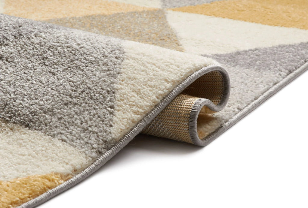 Gold & Grey Geometric Triangle Runner Rug P69509