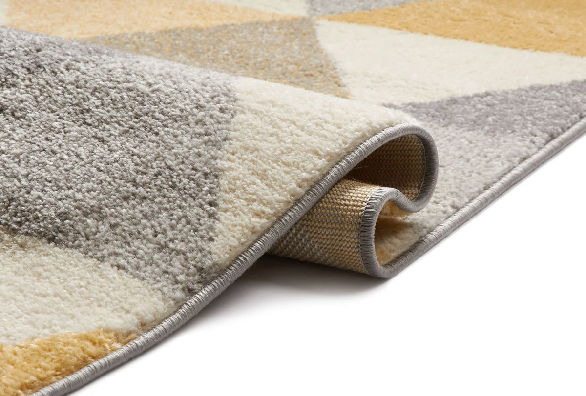 Gold & Grey Geometric Triangle Runner Rug P69509
