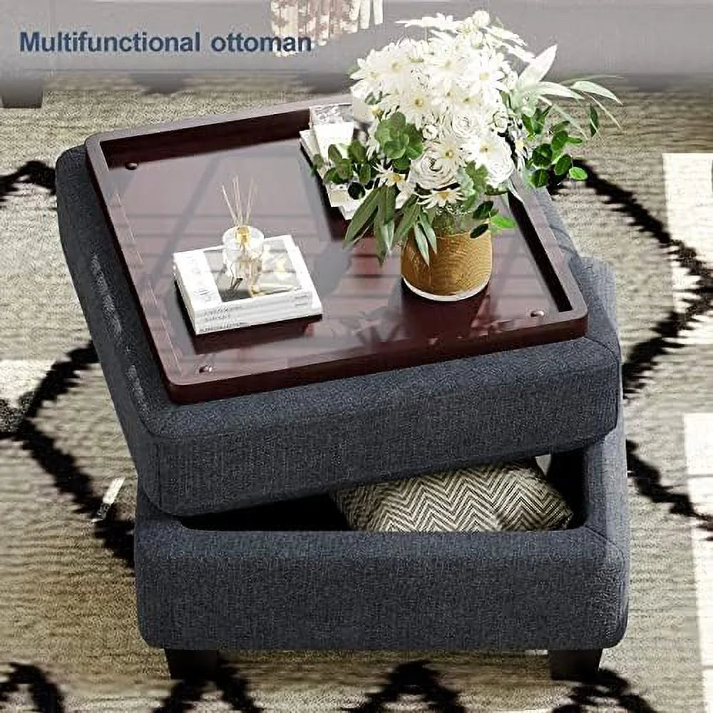 Bluish Grey Convertible Upholstered Ottoman K321456