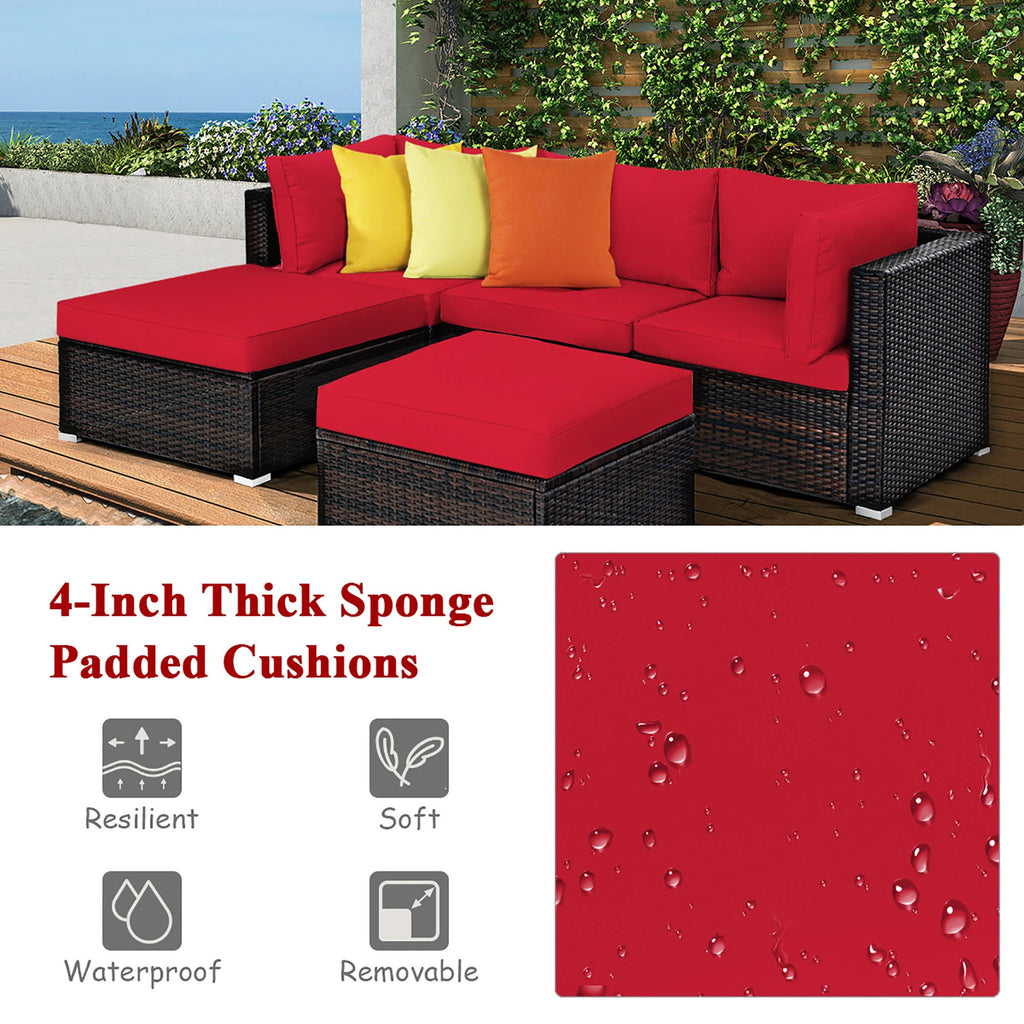 Red 5 Piece Patio Rattan Furniture Set O243885