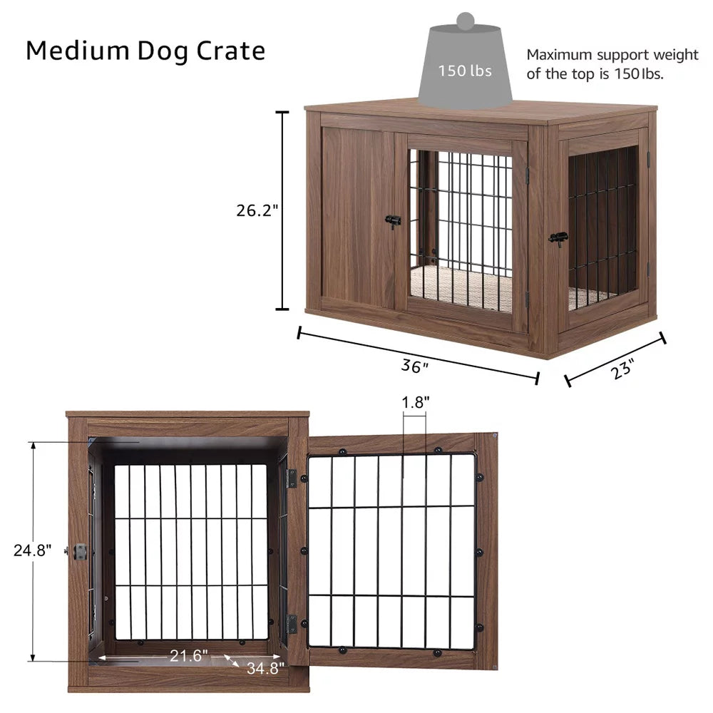 Wooden Wire Dog Crate End Table with Cushion D87436