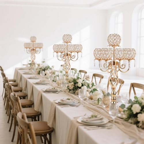 5-Arm Crystal Candelabra Candle Holder Stand with Crystal Bowl R17474