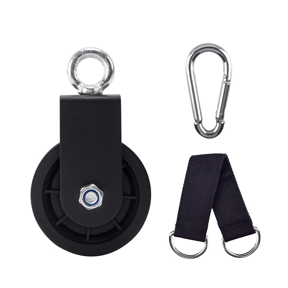 3.54in/90mm Gym Cable Pulley Wheel with Hanging Straps and Carabiner, 360 Degree Rotating Silent Pulley, Pack of 2 W337993