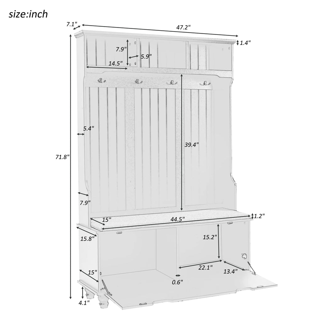 White Wood Hall Tree with Bench and Shoe Storage K190031