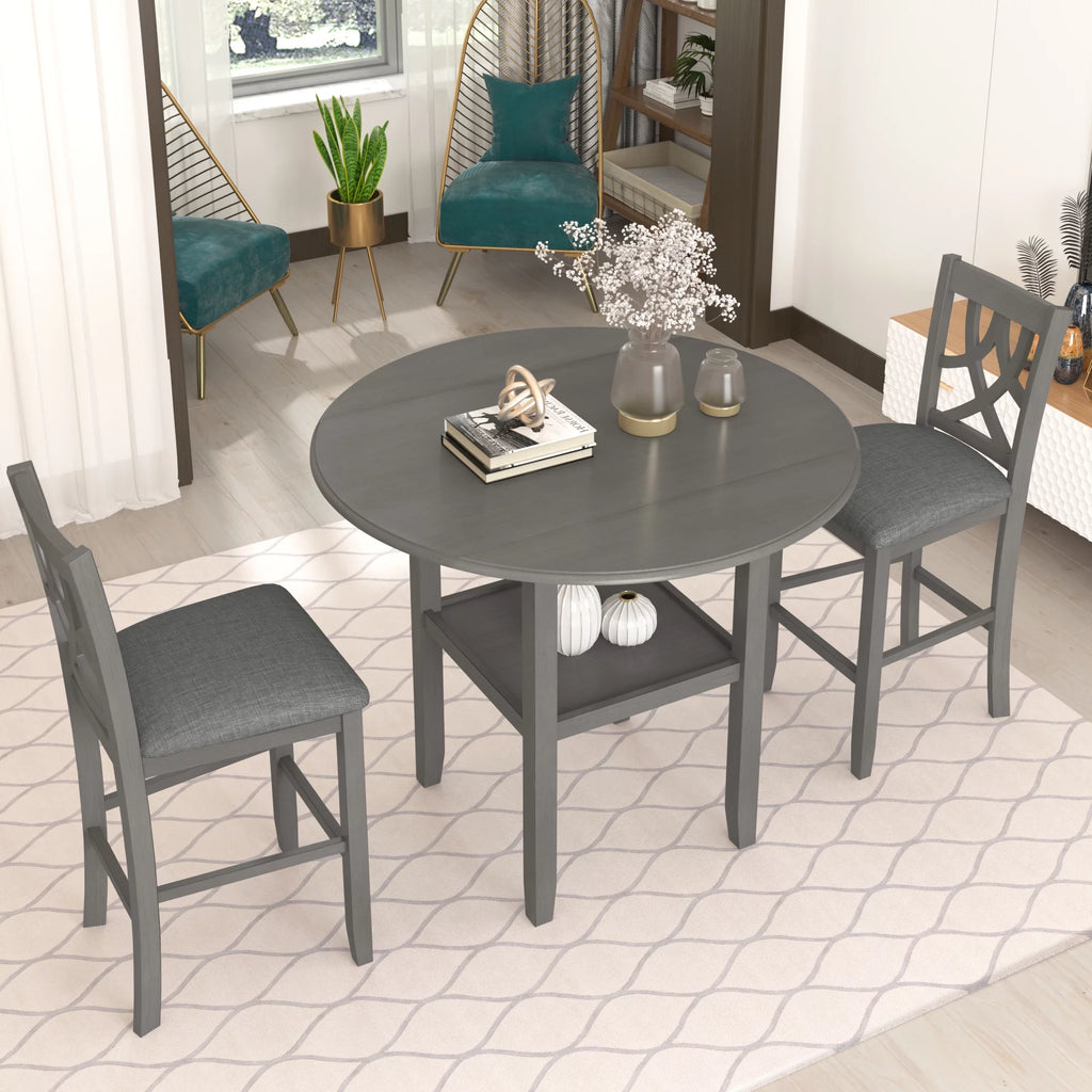 3 Piece Wooden Drop Leaf Dining Table Set with Storage A72512