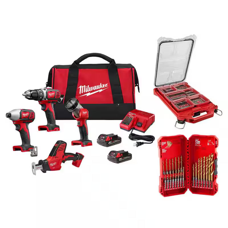 18V Cordless 4-Tool Combo Kit with Screwdriver Bit Set and Drill Bit Set D717