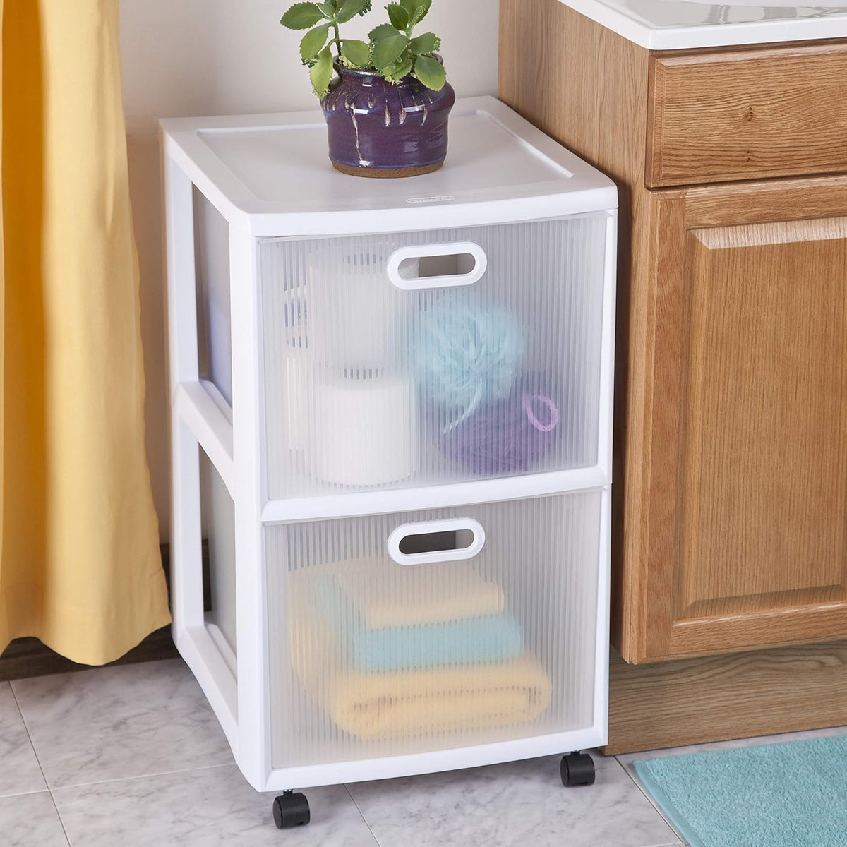 White 2 Drawer Cart with Clear Drawers and Black Casters, 2-Pack C897992