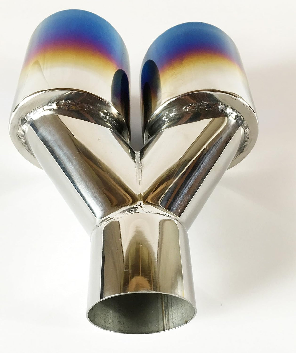 2.25" Inlet 3.00" X 2.5" Outlet 9.50" long Dual Round Staggered Slant Stainless Steel Blue Flame Exhaust Tip Q214437