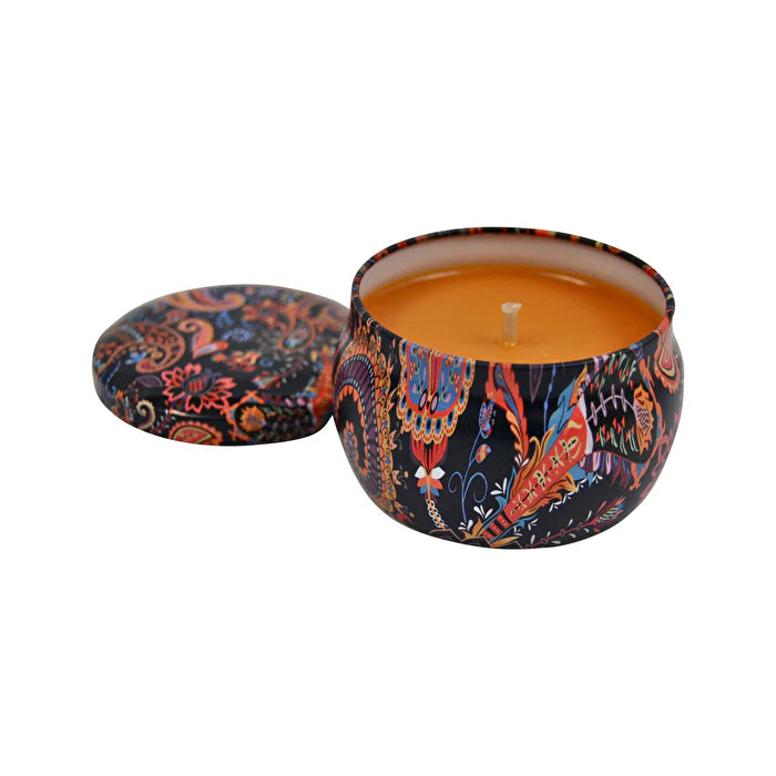 Travel Tin Candle Black Orange & Blue Pattern C40148