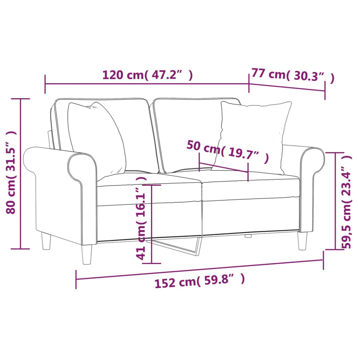 Gray 47.2" Fabric 2-Seater Sofa C212102