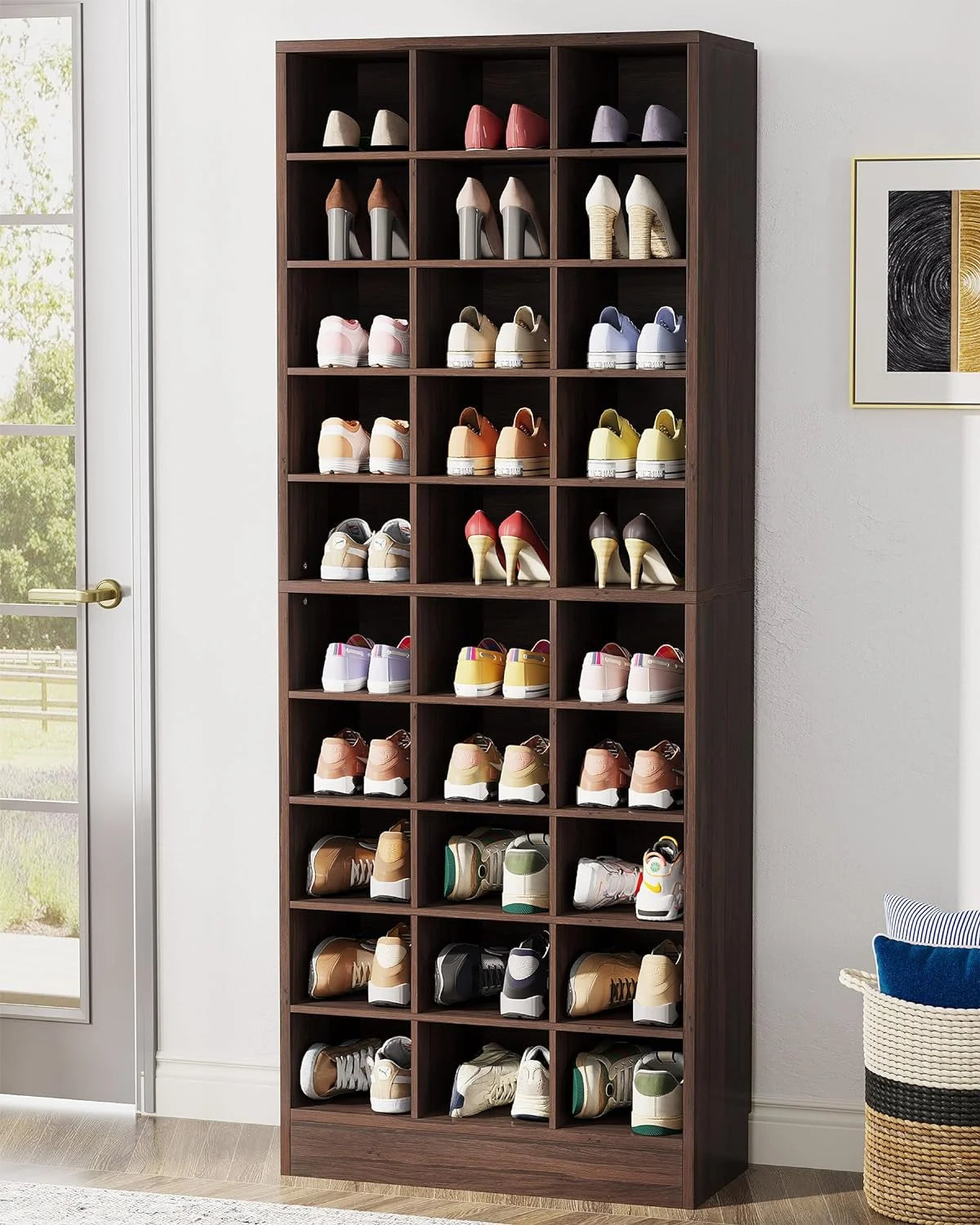 10-Tier Wooden Shoe Storage Cabinet with 30 Cubbies F782485