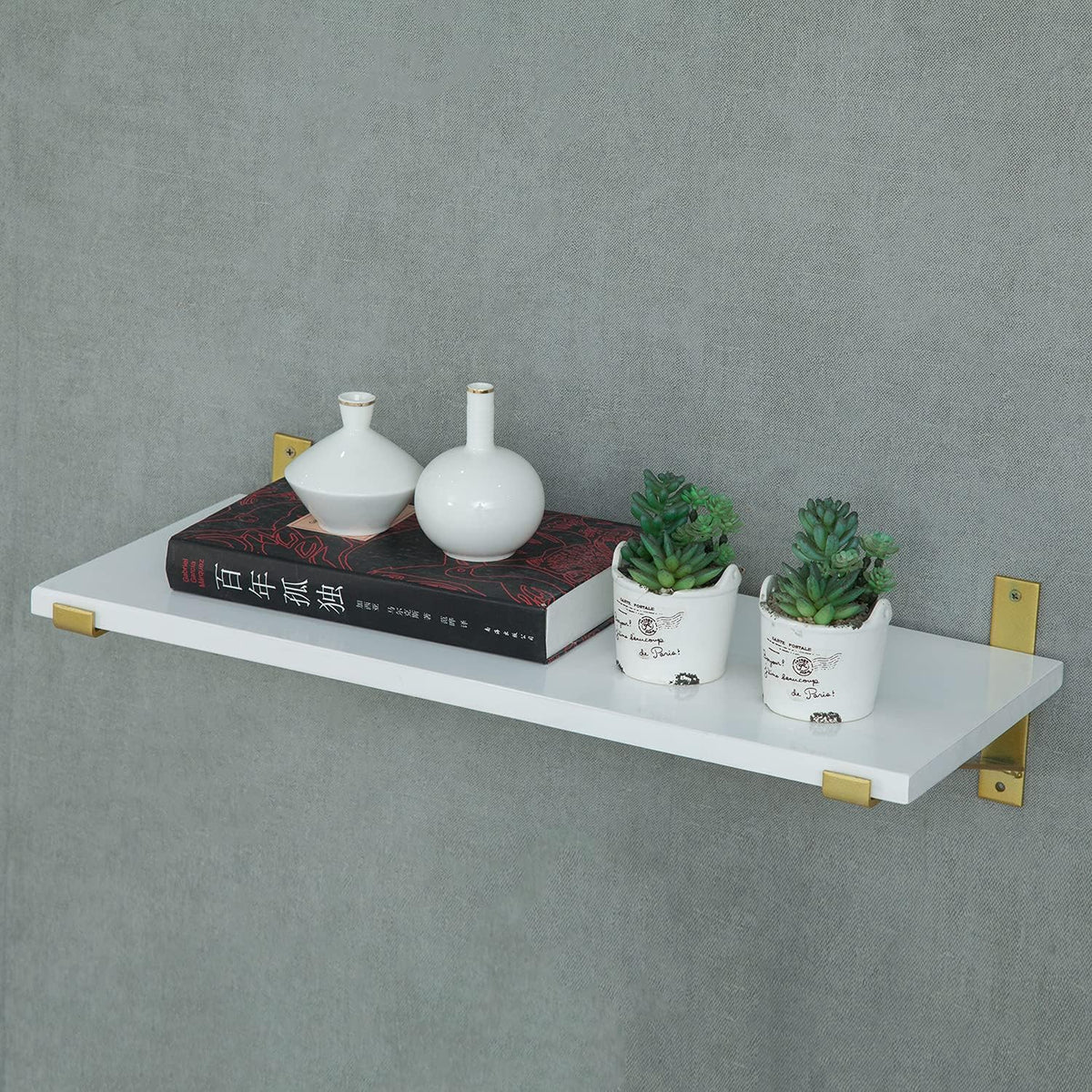Rustic Wood Wall Shelf with Metal Bracket K1460