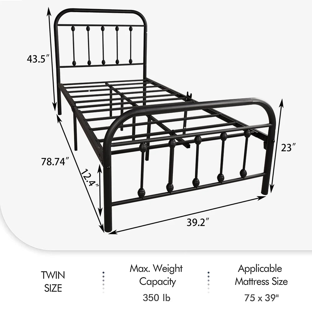 Twin Size Black Platform Bed Frame with Headboard K279838