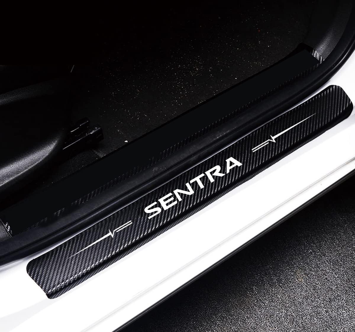 4Pcs Reflective 4D Carbon Fiber Leather Door Sill Protector Sticker J578