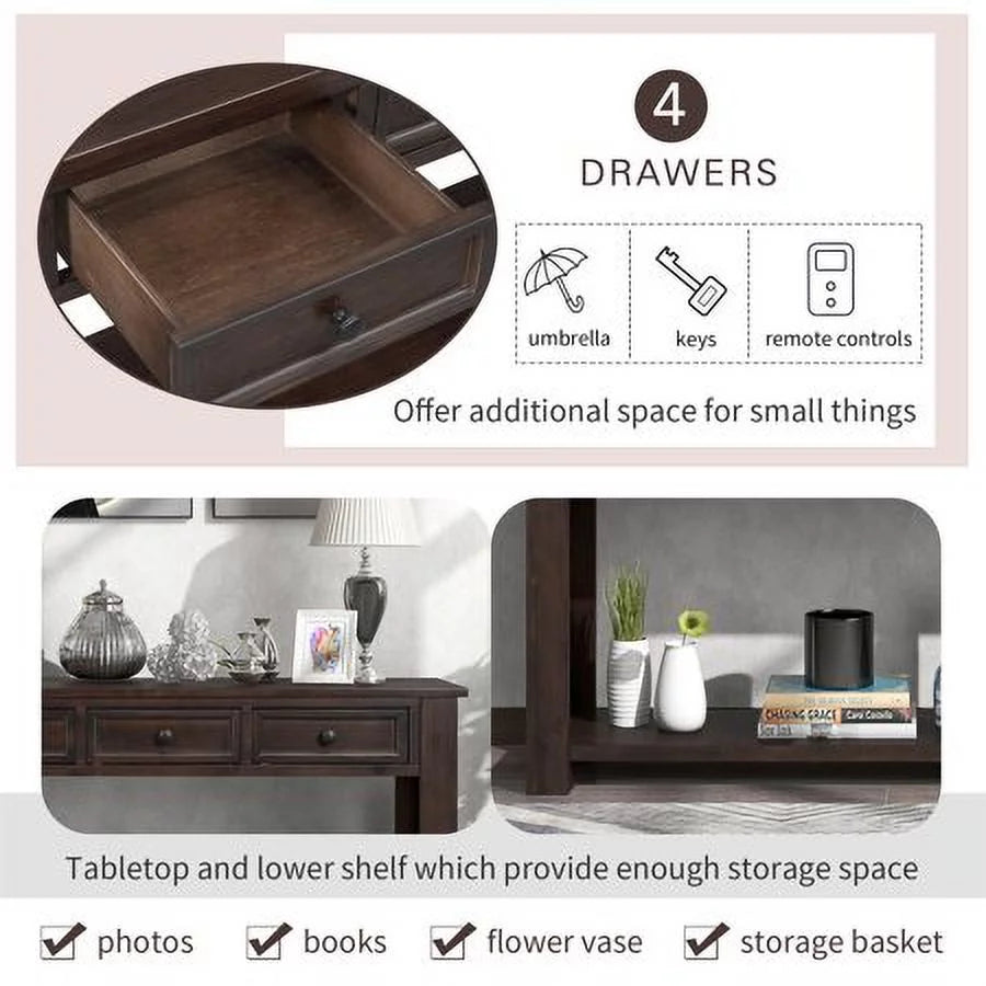 63 Inch Solid Wood Console Table with 4 Storage Drawers M517