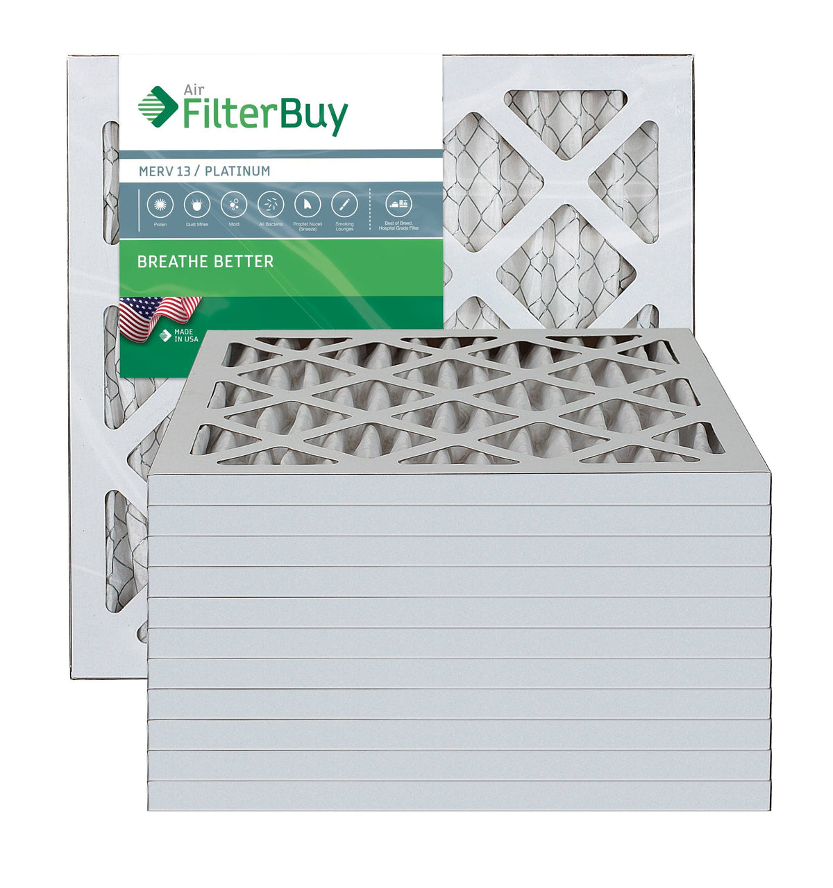 10x16x1 MERV 13 Pleated AC Furnace Air Filter, Pack of 12 V118796