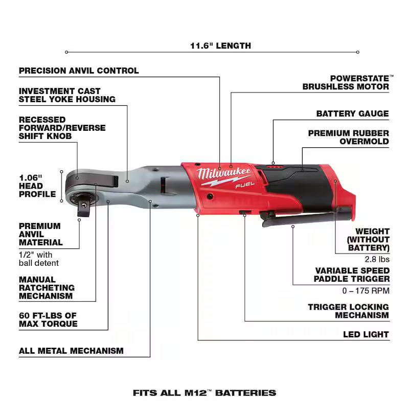 12V Lithium-Ion Brushless Cordless 1/2 in. Ratchet with 2.0Ah Battery V89966