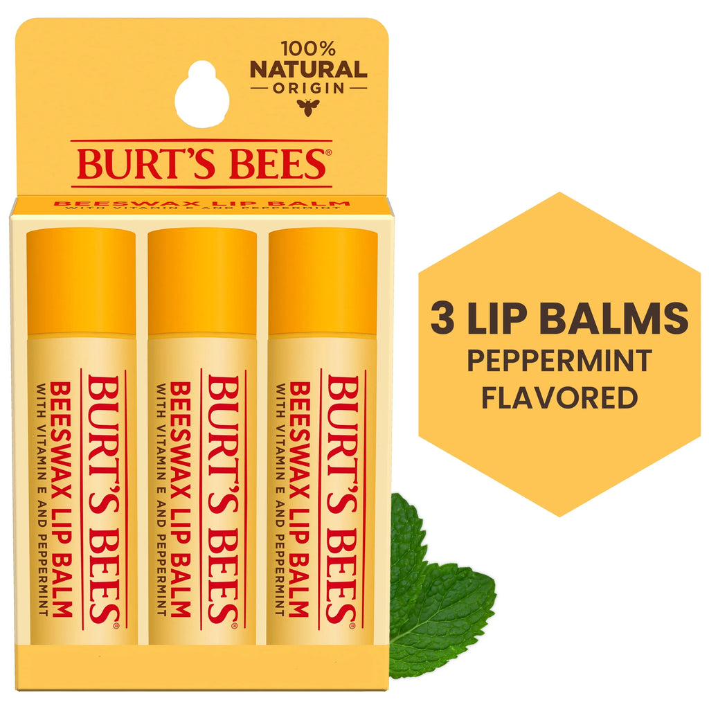 Moisturizing Lip Balm with Beeswax, Vitamin E & Peppermint Oil, 3 Count B543647