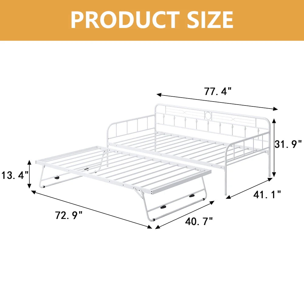 White Twin Size Metal Daybed with Trundle W35705