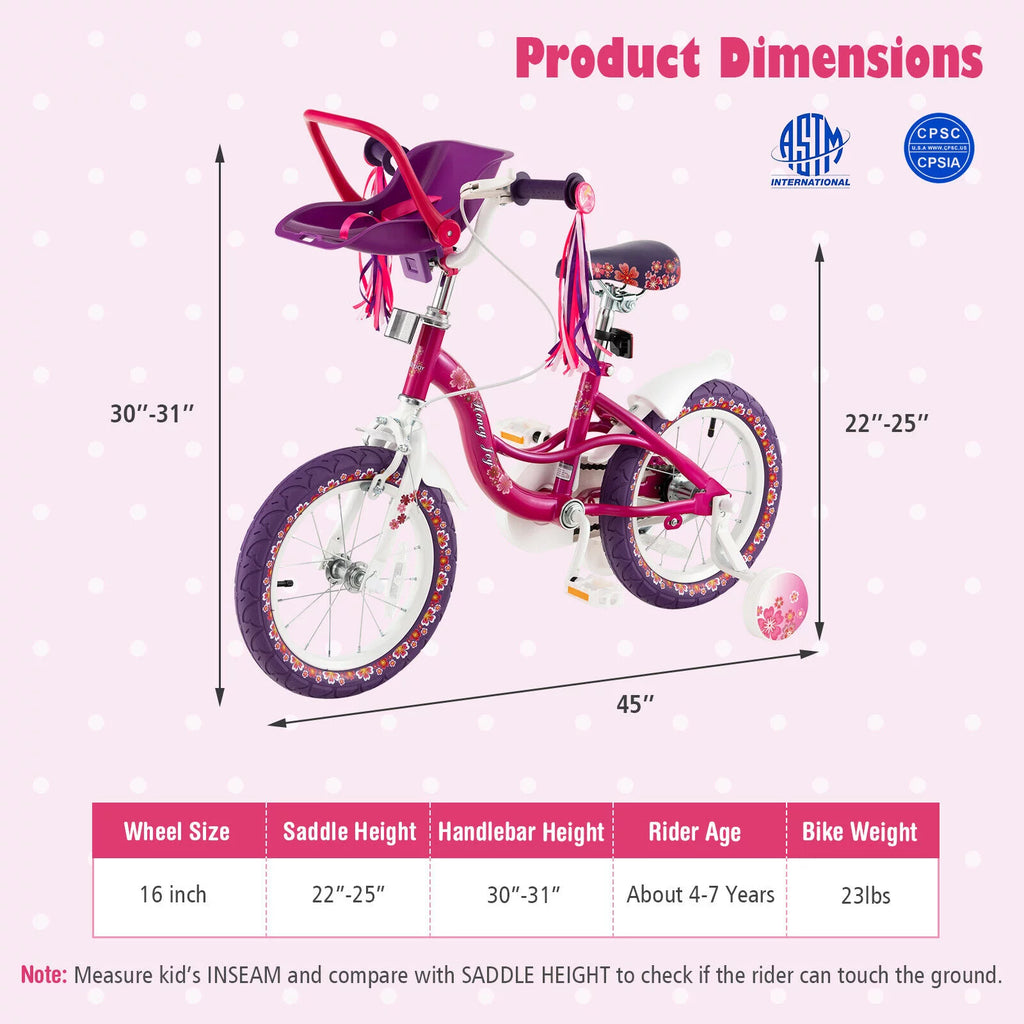 Pink & Purple 16 Kids Bike with Training Wheels R94142