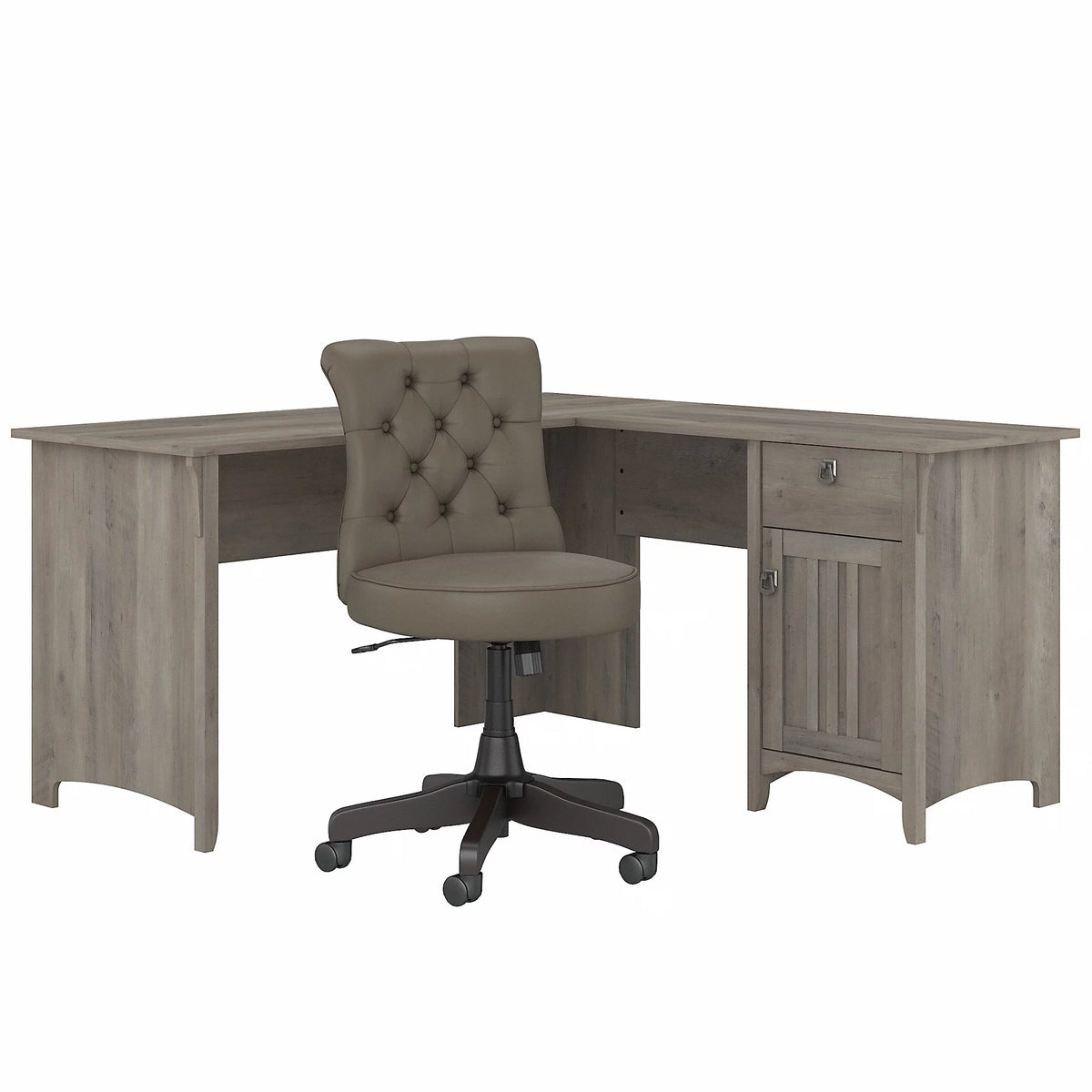 Driftwood Gray L Shaped Desk Set with Office Chair K635