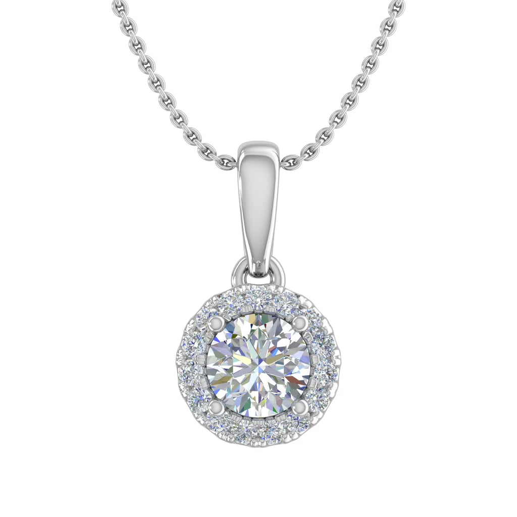 14K White Gold Diamond Halo Pendant Necklace O264